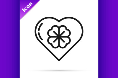 Black line Heart with four leaf clover icon isolated on white backgrou