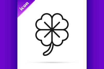 Black line Four leaf clover icon isolated on white background. Happy S