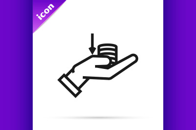 Black line Money on hand icon isolated on white background. Palm holds