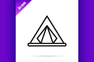 Black line Tourist tent icon isolated on white background. Camping sym
