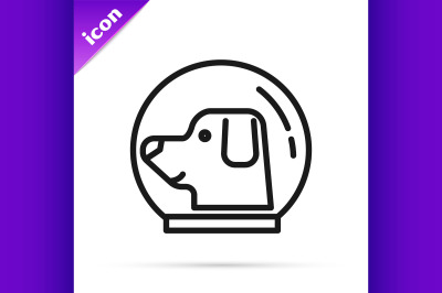 Black line Dog in astronaut helmet icon isolated on white background.