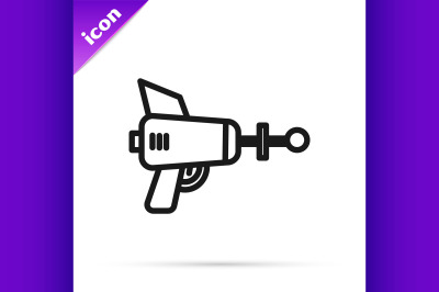 Black line Ray gun icon isolated on white background. Laser weapon. Sp