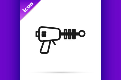 Black line Ray gun icon isolated on white background. Laser weapon. Sp