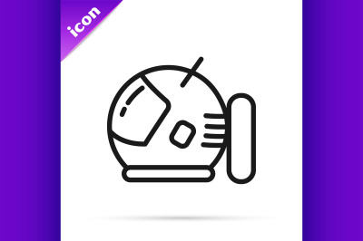 Black line Astronaut helmet icon isolated on white background.  Vector