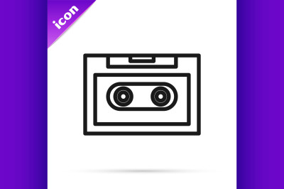 Black line Retro audio cassette tape icon isolated on white background