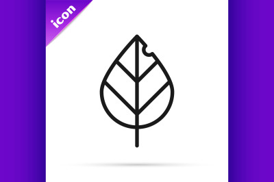 Black line Leaf icon isolated on white background. Fresh natural produ
