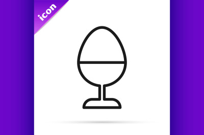 Black line Chicken egg on a stand icon isolated on white background.