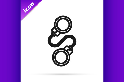 Black line Handcuffs icon isolated on white background.  Vector Illust