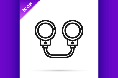 Black line Handcuffs icon isolated on white background.  Vector Illust
