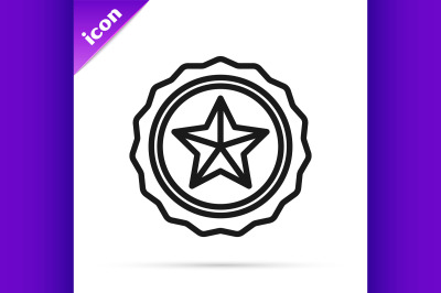 Black line Police badge icon isolated on white background. Sheriff bad