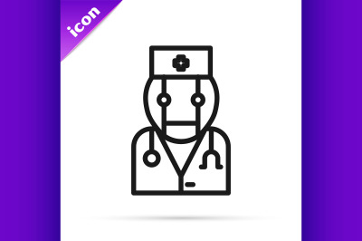 Black line Robot doctor icon isolated on white background. Medical onl