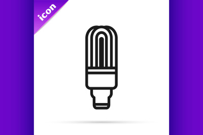Black line LED light bulb icon isolated on white background. Economica