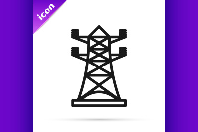 Black line Electric tower used to support an overhead power line icon
