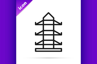 Black line Electric tower used to support an overhead power line icon