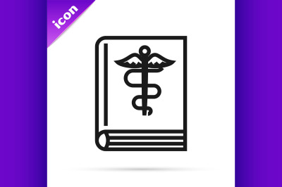 Black line Medical book icon isolated on white background.  Vector Ill