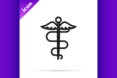 Black line Caduceus snake medical symbol icon isolated on white backgr