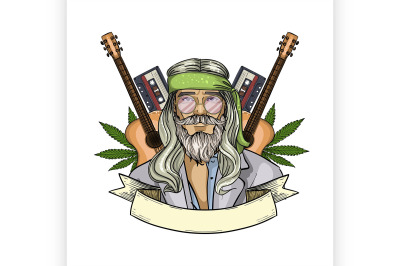 Hand drawn sketch hippie man