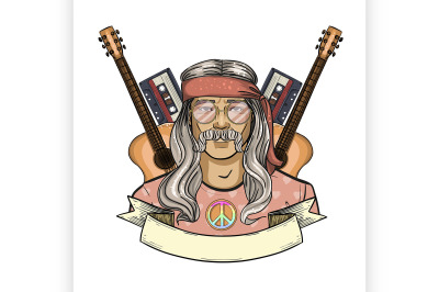 Hand drawn sketch hippie man 1