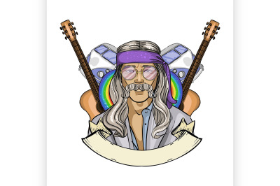 Hand drawn sketch hippie man 4