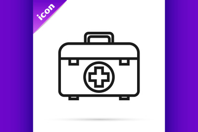 Black line First aid kit icon isolated on white background. Medical bo