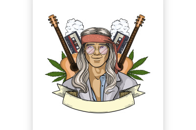 Hand drawn sketch hippie man 5