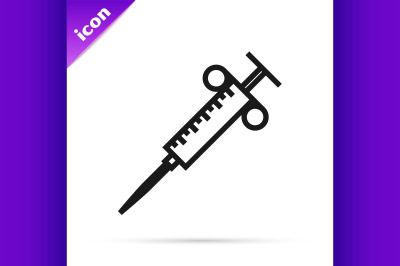 Black line Syringe icon isolated on white background. Syringe for vacc