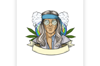 Hand drawn sketch hippie man 6