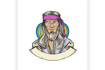 Hand drawn sketch hippie man 7