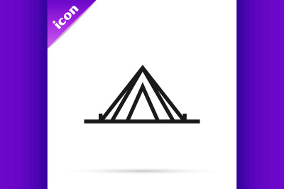 Black line Tourist tent icon isolated on white background. Camping sym