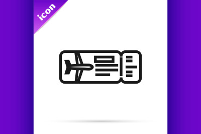 Black line Airline ticket icon isolated on white background. Plane tic