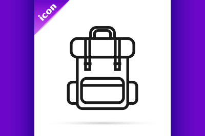 Black line Hiking backpack icon isolated on white background. Camping
