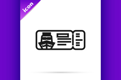Black line Cruise ticket for traveling by ship icon isolated on white