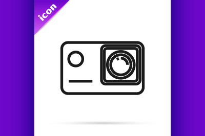 Black line Action extreme camera icon isolated on white background. Vi