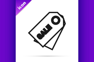 Black line Price tag with an inscription Sale icon isolated on white b