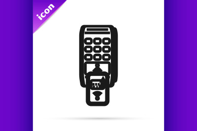 Black line POS terminal with printed reciept and confirms the payment