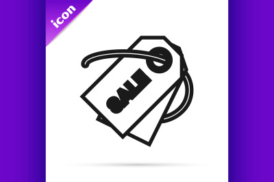 Black line Price tag with an inscription Sale icon isolated on white b