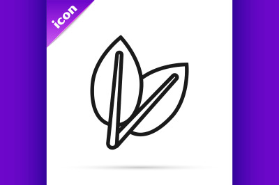 Black line Leafs icon isolated on white background. Fresh natural prod