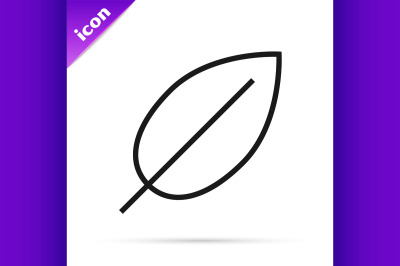 Black line Leaf icon isolated on white background. Fresh natural produ