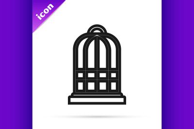 Black line Cage for birds icon isolated on white background.  Vector I
