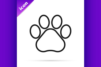 Black line Paw print icon isolated on white background. Dog or cat paw