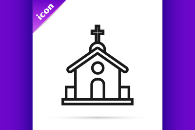 Black line Church building icon isolated on white background. Christia