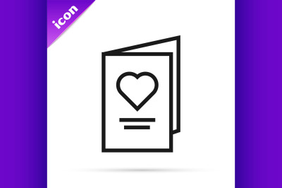 Black line Valentines day party flyer with heart icon isolated on whit