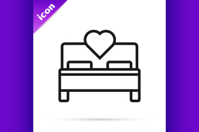 Black line Bedroom icon isolated on white background. Wedding&2C; love&2C; m