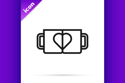 Black line Two coffee cup and heart icon isolated on white background.