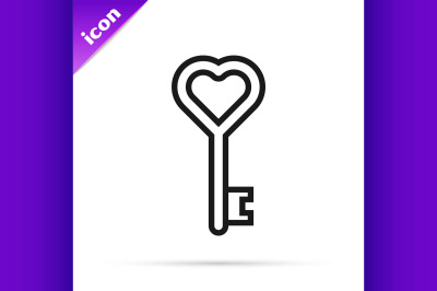 Black line Key in heart shape icon isolated on white background.  Vect