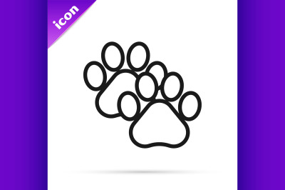 Black line Paw print icon isolated on white background. Dog or cat paw