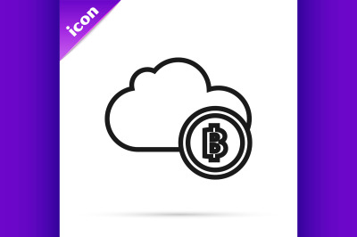 Black line Cryptocurrency cloud mining icon isolated on white backgrou