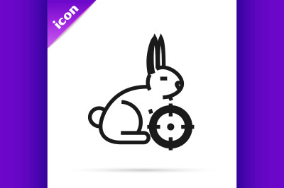 Black line Hunt on rabbit with crosshairs icon isolated on white backg