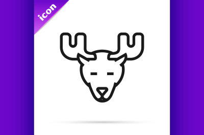 Black line Moose head with horns icon isolated on white background.  V