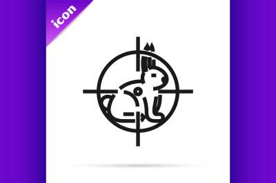 Black line Hunt on rabbit with crosshairs icon isolated on white backg